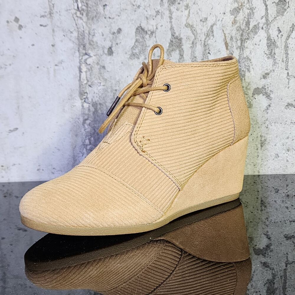 Toms Tan Suede Kala Corduroy Wedge Booties Size 9.5